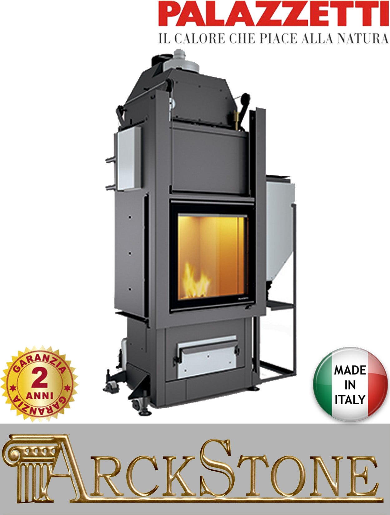 Termo Camino Legna Pellet Acqua Palazzetti Multifire NT Idro 15 Potenza Legna 13,33 kW Pellet 15,3 kW Caricamento Pellet a Destra