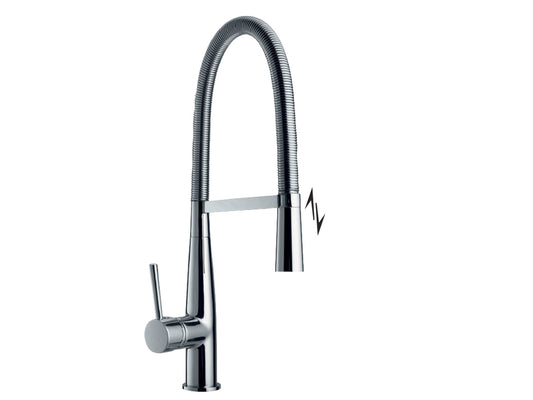 Miscelatore Lavello Lavatoio Monocomando 1 Leva Laterale Con Tubo Flessibile Molla E Doccia Doccetta Estraibile Duemmeggi Cucina New York Installazione Appoggio Stile Moderno Materiale Ottone Finitura Cromata Made in Italy Garanzia 5 Anni