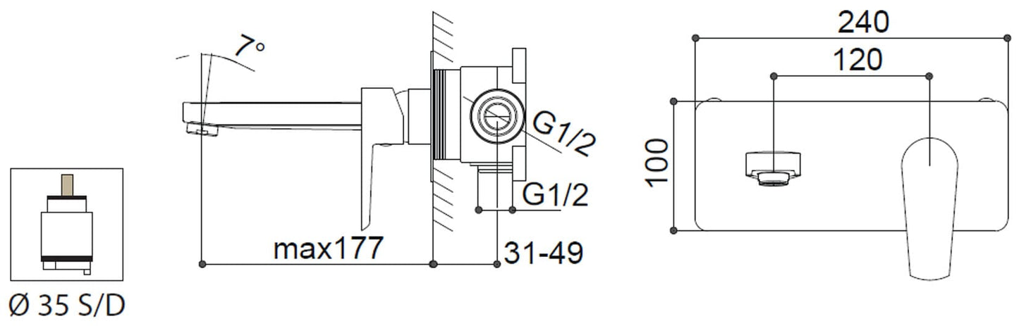 Miscelatore Lavabo Ad Incasso Con Bocca A Parete Lunghezza 177 mm Duemmeggi Omega Ottone Finitura Cromata Made in Italy Garanzia 5 Anni