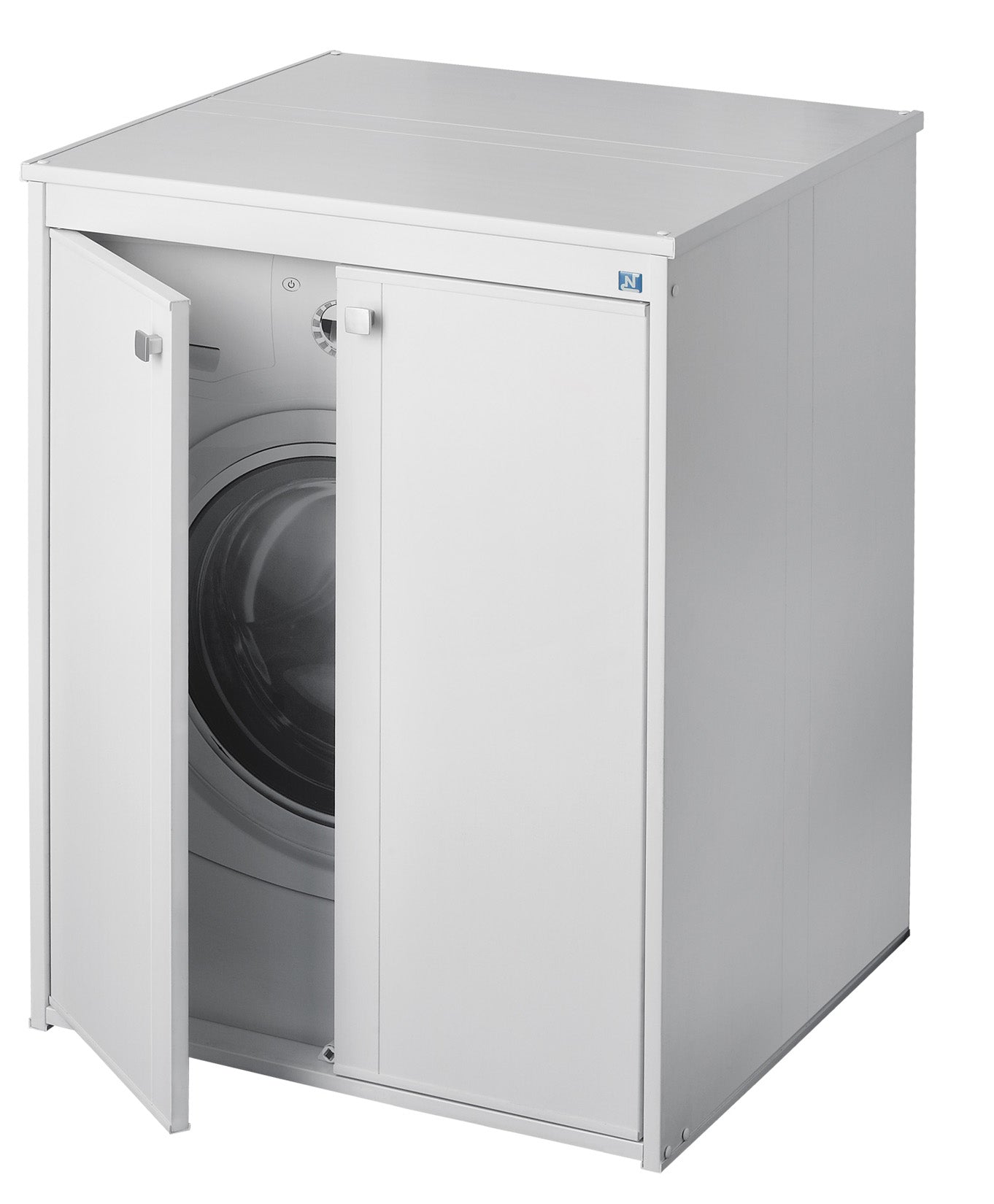 Negrari Onda Coprilavatrice Copri Proteggi Lavatrice Oblò Kit Montaggio Interno Esterno Due 2 Ante Antine Sportelli Battenti Chiusura Magnetica Mobile Materiale Plastico Bianco Resistente Umidità Acqua Pioggia Sole Piedini Regolabili 70x60 L70 P60 H94 CM 