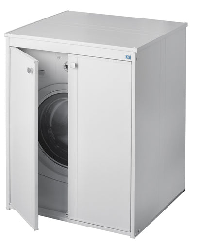 Negrari Onda Coprilavatrice Copri Proteggi Lavatrice Oblò Kit Montaggio Interno Esterno Due 2 Ante Antine Sportelli Battenti Chiusura Magnetica Mobile Materiale Plastico Bianco Resistente Umidità Acqua Pioggia Sole Piedini Regolabili 70x60 L70 P60 H94 CM 