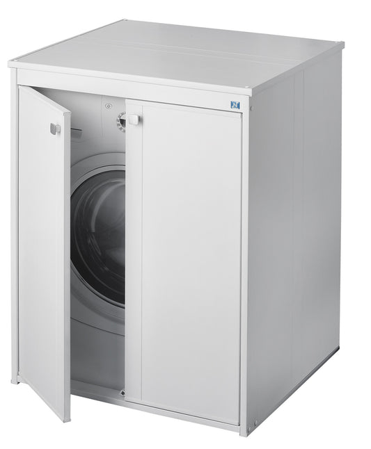 Negrari Onda Coprilavatrice Copri Proteggi Lavatrice Oblò Kit Montaggio Interno Esterno Due 2 Ante Antine Sportelli Battenti Chiusura Magnetica Mobile Materiale Plastico Bianco Resistente Umidità Acqua Pioggia Sole Piedini Regolabili 70x60 L70 P60 H94 CM 