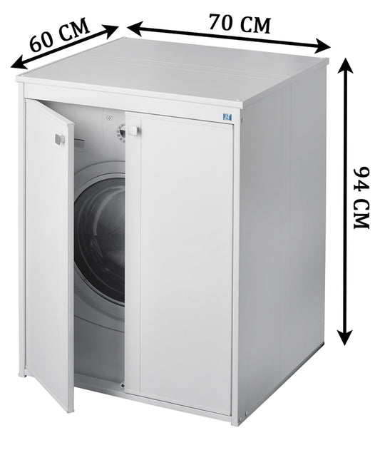 Negrari Onda Coprilavatrice Copri Proteggi Lavatrice Oblò Kit Montaggio Interno Esterno Due 2 Ante Antine Sportelli Battenti Chiusura Magnetica Mobile Materiale Plastico Bianco Resistente Umidità Acqua Pioggia Sole Piedini Regolabili 70x60 L70 P60 H94 CM 