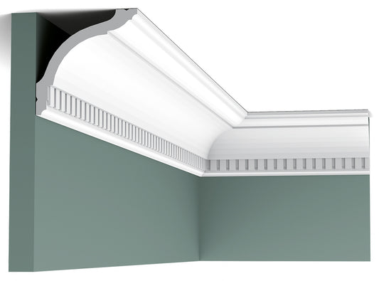 Orac Decor CX129 Cornice Soffitto Parete Duropolymer® Polistirene Ad Alta Densità Bianco Resistente Agli Urti Calore Facile Da Installare Verniciabile Pretrattata Primer Acrilico Impermeabile Per Interno ed Esterno Ambienti Umidi Misura 200x9,4x9,4 cm