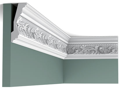 Orac Decor C201 Cornice Soffitto Parete Purotouch® Poliuretano Ad Alta Densità Bianco Resistente Agli Urti Calore Facile Da Installare Verniciabile Pretrattata Primer Acrilico Impermeabile Per Interno ed Esterno Ambienti Umidi Misura 200x11,6x4,8 cm