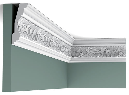Orac Decor C201 Cornice Soffitto Parete Purotouch® Poliuretano Ad Alta Densità Bianco Resistente Agli Urti Calore Facile Da Installare Verniciabile Pretrattata Primer Acrilico Impermeabile Per Interno ed Esterno Ambienti Umidi Misura 200x11,6x4,8 cm