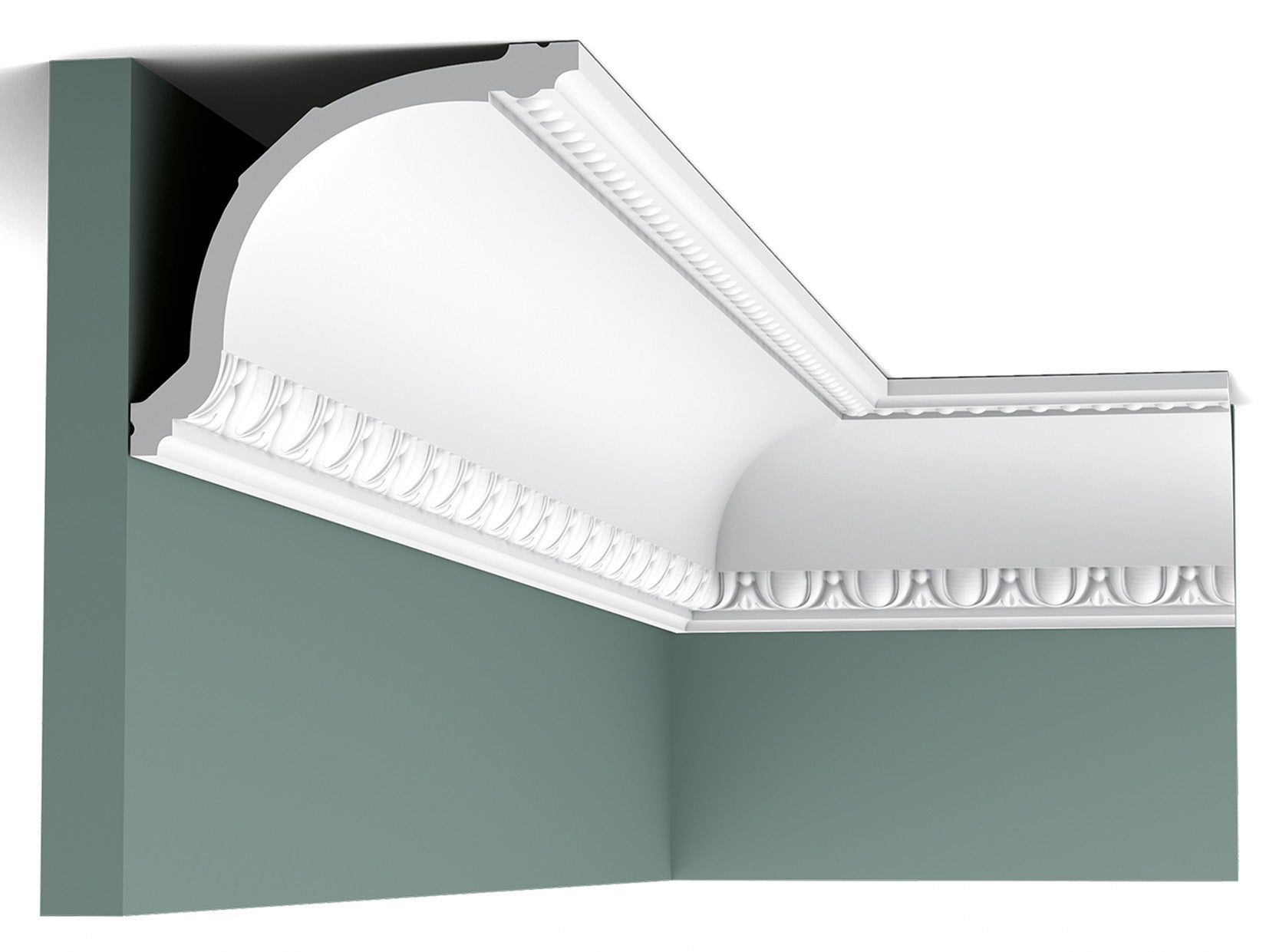 Orac Decor C216 Cornice Soffitto Parete Purotouch® Poliuretano Ad Alta Densità Bianco Resistente Agli Urti Calore Facile Da Installare Verniciabile Pretrattata Primer Acrilico Impermeabile Per Interno ed Esterno Ambienti Umidi Misura 200x11,6x13,3 cm