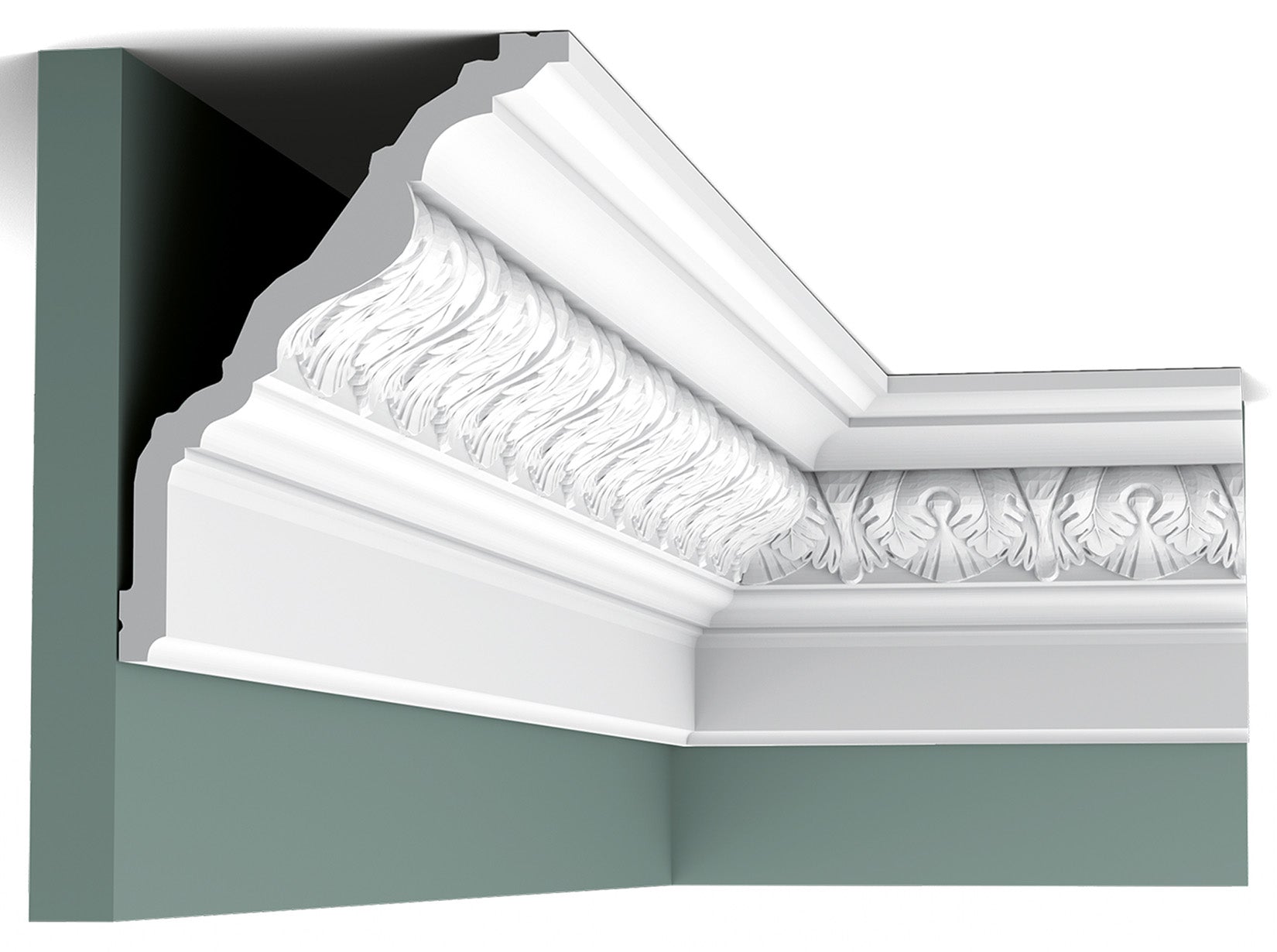 Orac Decor C219 Cornice Soffitto Parete Purotouch® Poliuretano Ad Alta Densità Bianco Resistente Agli Urti Calore Facile Da Installare Verniciabile Pretrattata Primer Acrilico Impermeabile Per Interno ed Esterno Ambienti Umidi Misura 200x17,6x13 cm