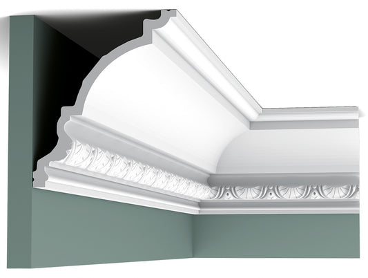 Orac Decor C301 Cornice Soffitto Parete Purotouch® Poliuretano Ad Alta Densità Bianco Resistente Agli Urti Calore Acqua Facile Da Installare Verniciabile Pretrattata Primer Acrilico Impermeabile Per Interno ed Esterno Ambienti Umidi Misura 200x17x14,4 cm