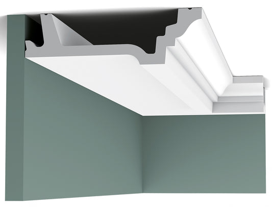 Orac Decor C305 Cornice Soffitto Parete Purotouch® Poliuretano Ad Alta Densità Bianco Resistente Agli Urti Calore Facile Da Installare Verniciabile Pretrattata Primer Acrilico Impermeabile Per Interno ed Esterno Ambienti Umidi Misura 200x4,7x15,5 cm