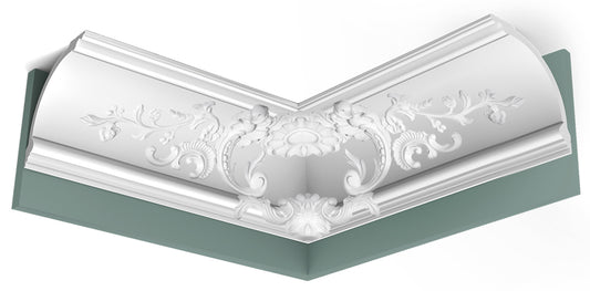 Orac Decor C338B Cornice Soffitto Purotouch® Poliuretano Ad Alta Densità Bianco Resistente Agli Urti Calore Facile Da Installare Stile Barocco Verniciabile Pretrattata Primer Acrilico Impermeabile Per Interno Esterno Ambienti Umidi Misura 200x18,2x18,2 cm