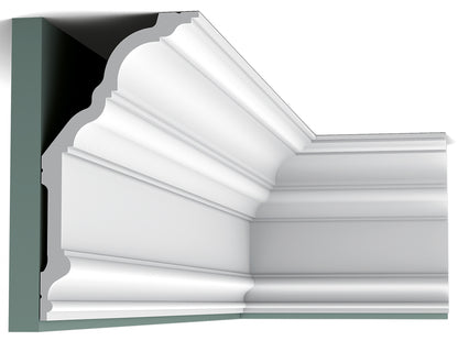 Orac Decor C340 Cornice Soffitto Parete Purotouch® Poliuretano Ad Alta Densità Bianco Resistente Agli Urti Calore Facile Da Installare Verniciabile Pretrattata Primer Acrilico Impermeabile Per Interno ed Esterno Ambienti Umidi Misura 200x25,6x13,5 cm