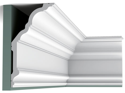 Orac Decor C340 Cornice Soffitto Parete Purotouch® Poliuretano Ad Alta Densità Bianco Resistente Agli Urti Calore Facile Da Installare Verniciabile Pretrattata Primer Acrilico Impermeabile Per Interno ed Esterno Ambienti Umidi Misura 200x25,6x13,5 cm