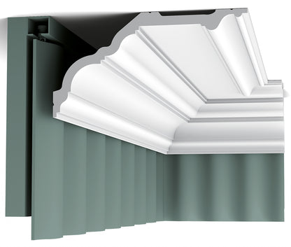 Orac Decor C340 Cornice Soffitto Parete Purotouch® Poliuretano Ad Alta Densità Bianco Resistente Agli Urti Calore Facile Da Installare Verniciabile Pretrattata Primer Acrilico Impermeabile Per Interno ed Esterno Ambienti Umidi Misura 200x25,6x13,5 cm