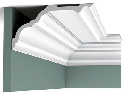 Orac Decor C340 Cornice Soffitto Parete Purotouch® Poliuretano Ad Alta Densità Bianco Resistente Agli Urti Calore Facile Da Installare Verniciabile Pretrattata Primer Acrilico Impermeabile Per Interno ed Esterno Ambienti Umidi Misura 200x25,6x13,5 cm