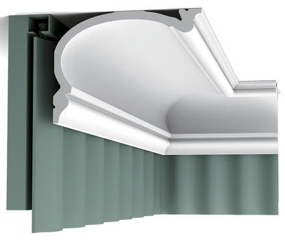 Orac Decor C342 Cornice Soffitto Parete Purotouch® Poliuretano Ad Alta Densità Bianco Resistente Agli Urti Calore Acqua Facile Da Installare Verniciabile Pretrattata Primer Acrilico Impermeabile Per Interno ed Esterno Ambienti Umidi Misura 200x14x19 cm