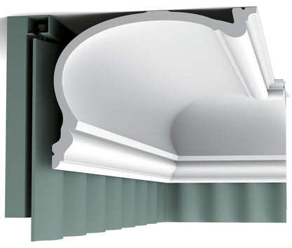 Orac Decor C343 Cornice Soffitto Parete Purotouch® Poliuretano Ad Alta Densità Bianco Resistente Agli Urti Calore Acqua Facile Da Installare Verniciabile Pretrattata Primer Acrilico Impermeabile Per Interno ed Esterno Ambienti Umidi Misura 200x19x25 cm