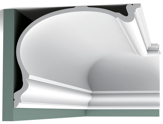 Orac Decor C344 Cornice Soffitto Parete Purotouch® Poliuretano Ad Alta Densità Bianco Resistente Agli Urti Calore Acqua Facile Da Installare Verniciabile Pretrattata Primer Acrilico Impermeabile Per Interno ed Esterno Ambienti Umidi Misura 200x27,3x35 cm