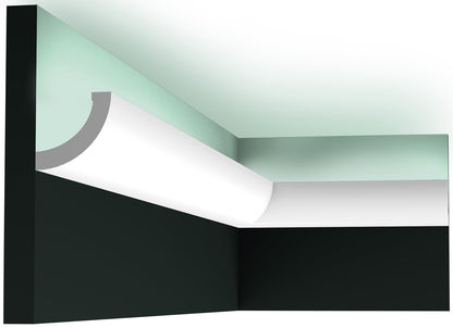 Orac Decor C362 Cornice Soffitto Parete Purotouch® Poliuretano Ad Alta Densità Bianco Resistente Agli Urti Calore Acqua Illuminazione Indiretta Verniciabile Pretrattata Primer Acrilico Impermeabile Per Interno Esterno Ambienti Umidi Misura 200x5x5 cm