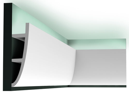 Orac Decor C374 Cornice Soffitto Parete Purotouch® Poliuretano Ad Alta Densità Bianco Resistente Agli Urti Calore Acqua Illuminazione Indiretta Verniciabile Pretrattata Primer Acrilico Impermeabile Per Interno Esterno Ambienti Umidi Misura 200x18x5 cm