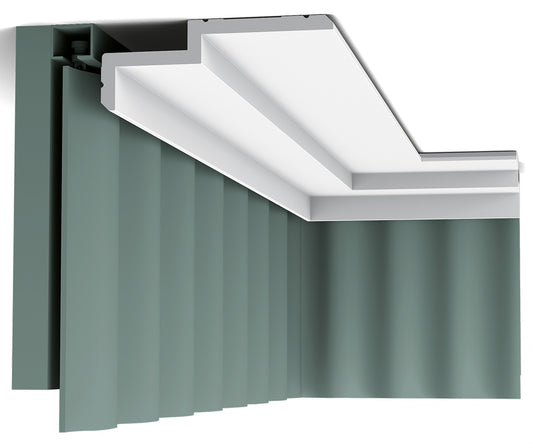 Orac Decor C391 Cornice Soffitto Parete Purotouch® Poliuretano Ad Alta Densità Bianco Resistente Agli Urti Calore Acqua Illuminazione Indiretta Tenda Verniciabile Pretrattata Primer Acrilico Impermeabile Interno Esterno Ambienti Umidi Misura 200x6x16 cm