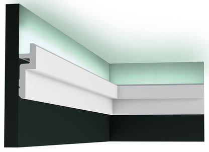 Orac Decor C394 Cornice Soffitto Parete Purotouch® Poliuretano Alta Densità Bianco Resistente Agli Urti Calore Acqua Illuminazione Indiretta Tenda Verniciabile Pretrattata Primer Acrilico Impermeabile Interno Esterno Ambienti Umidi Misura 200x9,5x3,1 cm