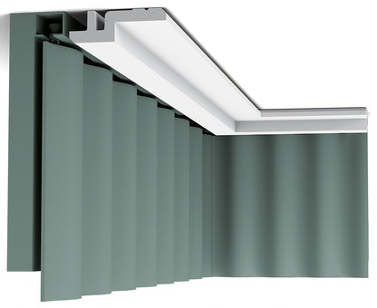 Orac Decor C394 Cornice Soffitto Parete Purotouch® Poliuretano Alta Densità Bianco Resistente Agli Urti Calore Acqua Illuminazione Indiretta Tenda Verniciabile Pretrattata Primer Acrilico Impermeabile Interno Esterno Ambienti Umidi Misura 200x9,5x3,1 cm