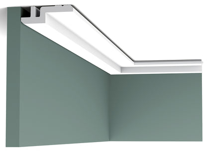 Orac Decor C394 Cornice Soffitto Parete Purotouch® Poliuretano Alta Densità Bianco Resistente Agli Urti Calore Acqua Illuminazione Indiretta Tenda Verniciabile Pretrattata Primer Acrilico Impermeabile Interno Esterno Ambienti Umidi Misura 200x9,5x3,1 cm