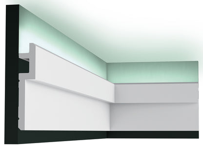 Orac Decor C395 Cornice Soffitto Parete Purotouch® Poliuretano Alta Densità Bianco Resistente Agli Urti Calore Acqua Illuminazione Indiretta Tenda Verniciabile Pretrattata Primer Acrilico Impermeabile Interno Esterno Ambienti Umidi Misura 200x15,5x3,1 cm