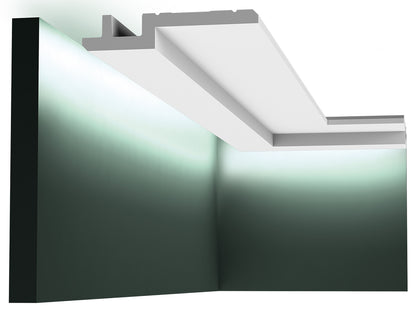 Orac Decor C395 Cornice Soffitto Parete Purotouch® Poliuretano Alta Densità Bianco Resistente Agli Urti Calore Acqua Illuminazione Indiretta Tenda Verniciabile Pretrattata Primer Acrilico Impermeabile Interno Esterno Ambienti Umidi Misura 200x15,5x3,1 cm