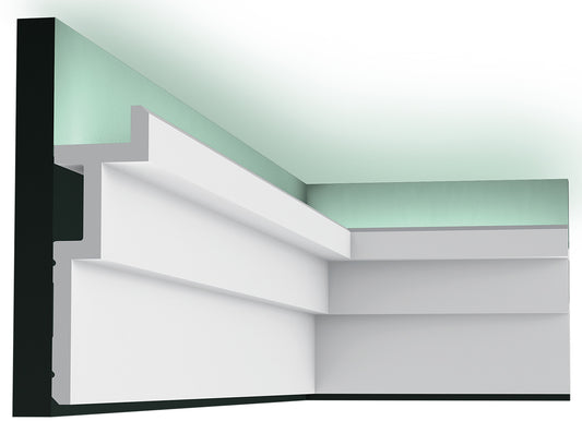 Orac Decor C396 Cornice Soffitto Parete Purotouch® Poliuretano Alta Densità Bianco Resistente Agli Urti Calore Acqua Illuminazione Indiretta Tenda Verniciabile Pretrattata Primer Acrilico Impermeabile Interno Esterno Ambienti Umidi Misura 200x18,5x6,1 cm