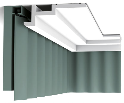 Orac Decor C396 Cornice Soffitto Parete Purotouch® Poliuretano Alta Densità Bianco Resistente Agli Urti Calore Acqua Illuminazione Indiretta Tenda Verniciabile Pretrattata Primer Acrilico Impermeabile Interno Esterno Ambienti Umidi Misura 200x18,5x6,1 cm