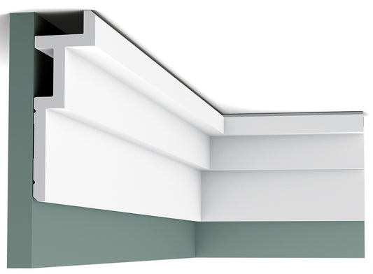 Orac Decor C396 Cornice Soffitto Parete Purotouch® Poliuretano Alta Densità Bianco Resistente Agli Urti Calore Acqua Illuminazione Indiretta Tenda Verniciabile Pretrattata Primer Acrilico Impermeabile Interno Esterno Ambienti Umidi Misura 200x18,5x6,1 cm