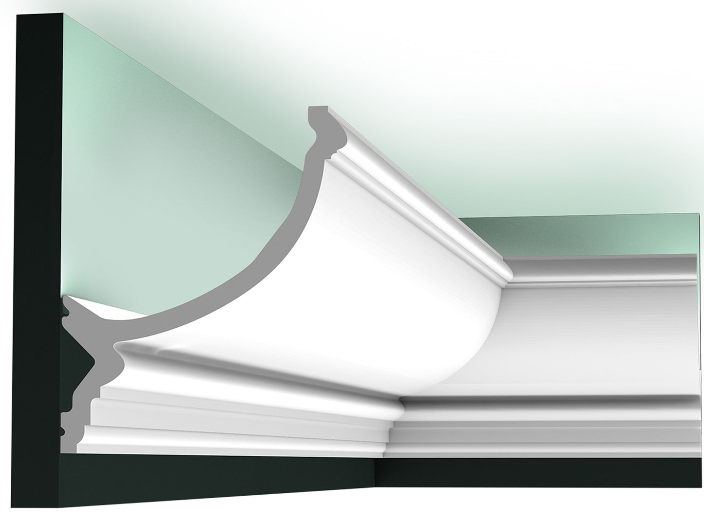 Orac Decor C900 Cornice Soffitto Parete Purotouch® Poliuretano Ad Alta Densità Bianco Resistente Agli Urti Calore Acqua Illuminazione Indiretta Verniciabile Pretrattata Primer Acrilico Impermeabile Per Interno Esterno Ambienti Umidi Misura 200x17,1x14,6cm