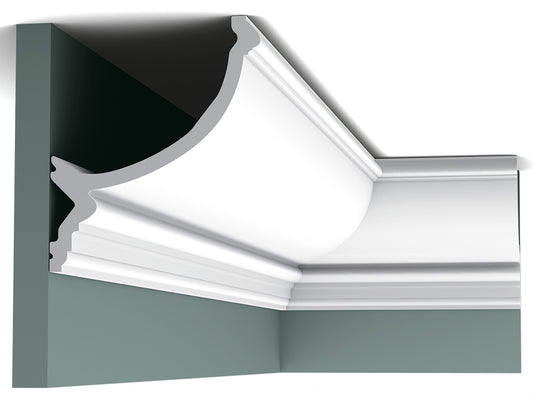 Orac Decor C900 Cornice Soffitto Parete Purotouch® Poliuretano Ad Alta Densità Bianco Resistente Agli Urti Calore Acqua Illuminazione Indiretta Verniciabile Pretrattata Primer Acrilico Impermeabile Per Interno Esterno Ambienti Umidi Misura 200x17,1x14,6cm