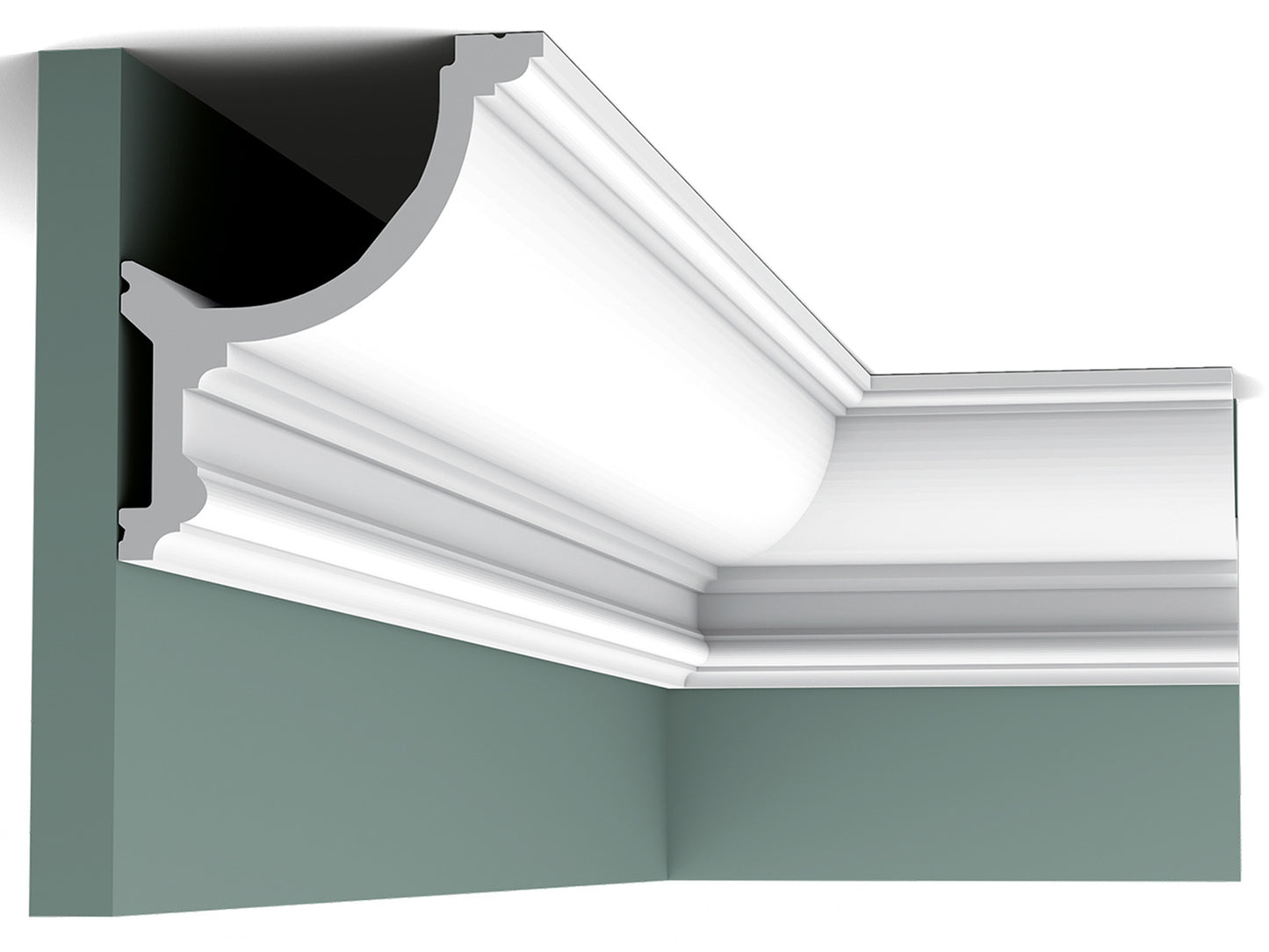 Orac Decor C901 Cornice Soffitto Parete Purotouch® Poliuretano Ad Alta Densità Bianco Resistente Agli Urti Calore Acqua Illuminazione Indiretta Verniciabile Pretrattata Primer Acrilico Impermeabile Per Interno Esterno Ambienti Umidi Misura 200x14,8x12,3cm