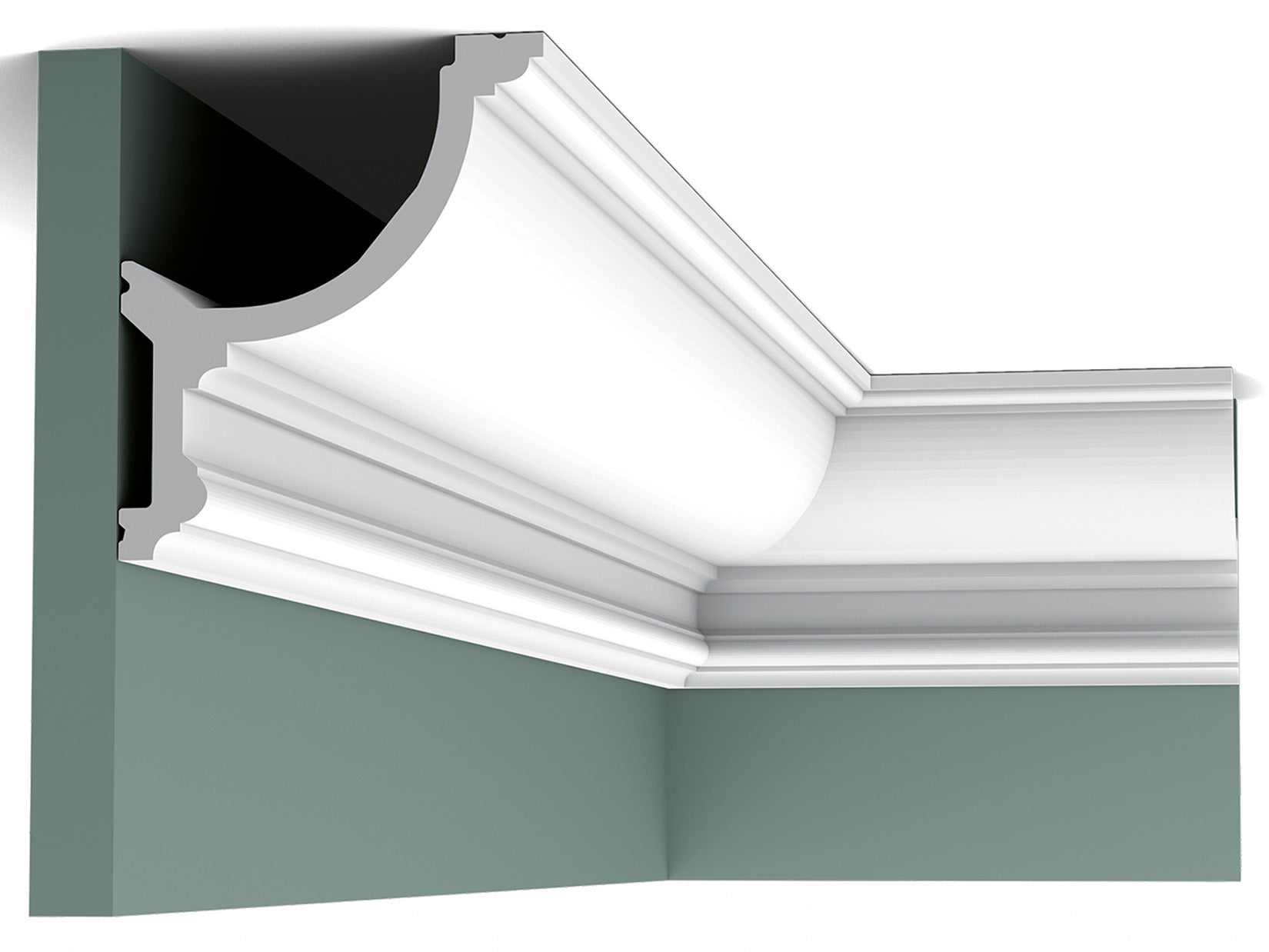 Orac Decor C901 Cornice Soffitto Parete Purotouch® Poliuretano Ad Alta Densità Bianco Resistente Agli Urti Calore Acqua Illuminazione Indiretta Verniciabile Pretrattata Primer Acrilico Impermeabile Per Interno Esterno Ambienti Umidi Misura 200x14,8x12,3cm