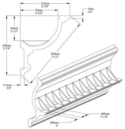 Orac Decor C901 Cornice Soffitto Parete Purotouch® Poliuretano Ad Alta Densità Bianco Resistente Agli Urti Calore Acqua Illuminazione Indiretta Verniciabile Pretrattata Primer Acrilico Impermeabile Per Interno Esterno Ambienti Umidi Misura 200x14,8x12,3cm