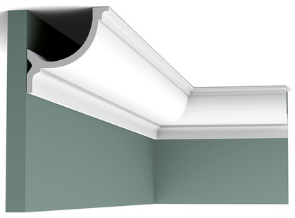 Orac Decor C902 Cornice Soffitto Parete Purotouch® Poliuretano Ad Alta Densità Bianco Resistente Agli Urti Calore Acqua Illuminazione Indiretta Verniciabile Pretrattata Primer Acrilico Impermeabile Per Interno Esterno Ambienti Umidi Misura 200x10,3x10,3cm