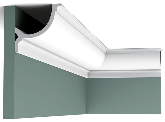 Orac Decor C902 Cornice Soffitto Parete Purotouch® Poliuretano Ad Alta Densità Bianco Resistente Agli Urti Calore Acqua Illuminazione Indiretta Verniciabile Pretrattata Primer Acrilico Impermeabile Per Interno Esterno Ambienti Umidi Misura 200x10,3x10,3cm