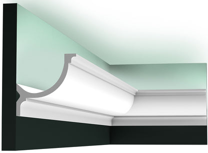 Orac Decor C902 Cornice Soffitto Parete Purotouch® Poliuretano Ad Alta Densità Bianco Resistente Agli Urti Calore Acqua Illuminazione Indiretta Verniciabile Pretrattata Primer Acrilico Impermeabile Per Interno Esterno Ambienti Umidi Misura 200x10,3x10,3cm