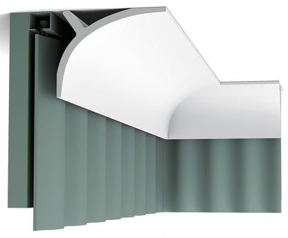 Orac Decor C991 Cornice Soffitto Parete Purotouch® Poliuretano Ad Alta Densità Bianco Resistente Agli Urti Calore Acqua Tenda Illuminazione Indiretta Verniciabile Pretrattata Primer Acrilico Impermeabile Interno Esterno Ambienti Umidi Misura 200x11x14 cm