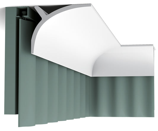 Orac Decor C991 Cornice Soffitto Parete Purotouch® Poliuretano Ad Alta Densità Bianco Resistente Agli Urti Calore Acqua Tenda Illuminazione Indiretta Verniciabile Pretrattata Primer Acrilico Impermeabile Interno Esterno Ambienti Umidi Misura 200x11x14 cm