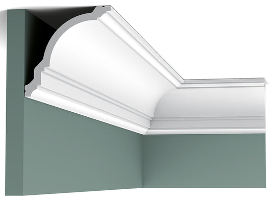 Orac Decor CX106 Cornice Soffitto Parete Duropolymer® Polistirene Ad Alta Densità Bianco Resistente Agli Urti Calore Facile Da Installare Verniciabile Pretrattata Primer Acrilico Impermeabile Per Interno ed Esterno Ambienti Umidi Misura 200x11,8x11,7 cm