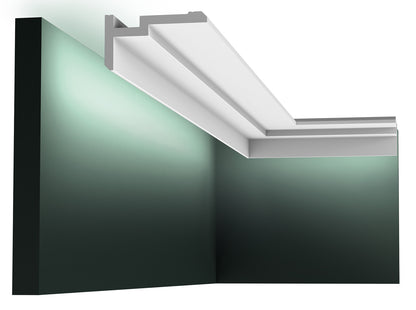 Orac Decor CX197 Cornice Soffitto Parete Duropolymer® Polistirene Ad Alta Densità Bianco Resistente Agli Urti Calore Acqua Illuminazione Indiretta Verniciabile Pretrattata Primer Acrilico Impermeabile Per Interno Esterno Ambienti Umidi Misura 200x5x9,3 cm