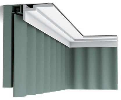 Orac Decor CX197 Cornice Soffitto Parete Duropolymer® Polistirene Ad Alta Densità Bianco Resistente Agli Urti Calore Acqua Illuminazione Indiretta Verniciabile Pretrattata Primer Acrilico Impermeabile Per Interno Esterno Ambienti Umidi Misura 200x5x9,3 cm