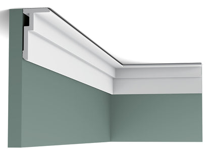 Orac Decor CX197 Cornice Soffitto Parete Duropolymer® Polistirene Ad Alta Densità Bianco Resistente Agli Urti Calore Acqua Illuminazione Indiretta Verniciabile Pretrattata Primer Acrilico Impermeabile Per Interno Esterno Ambienti Umidi Misura 200x5x9,3 cm
