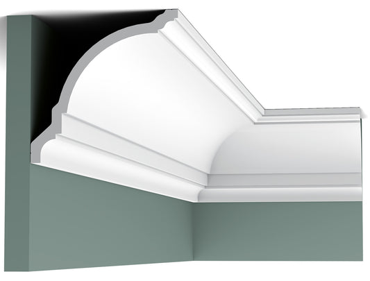Orac Decor CX203 Cornice Soffitto Parete Duropolymer® Polistirene Ad Alta Densità Bianco Resistente Agli Urti Calore Facile Da Installare Verniciabile Pretrattata Primer Acrilico Impermeabile Per Interno ed Esterno Ambienti Umidi Misura 200x14,5x14,5 cm