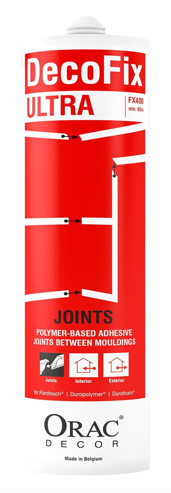 Orac Decor FX400 DecoFix Ultra 270 ml - 80 metri Adesivo Collante Bianco Verniciabile dopo 24 ore a base di polimeri per le giunzioni tra i profili
