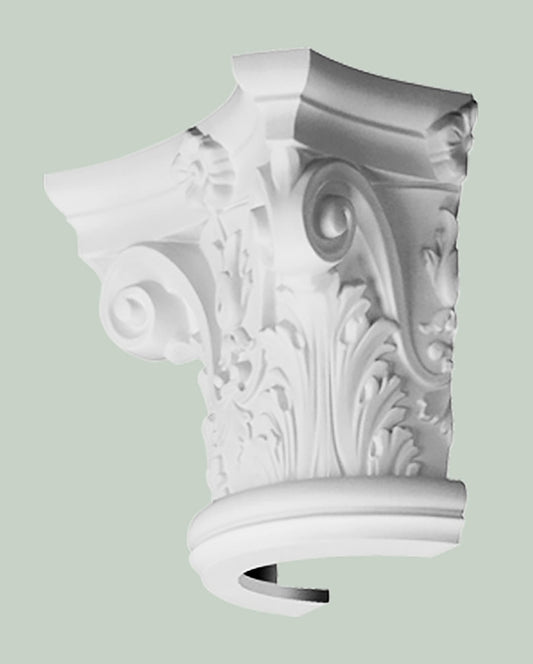 Orac Decor K1121 Capitello Per Mezza Colonna Stile Corinzio Duropolymer® Polistirene Alta Densità Bianco Resistente Agli Urti Calore Facile Da Installare Verniciabile Pretrattato Primer Acrilico Impermeabile Interno Esterno Ambienti Umidi 36x18x30 cm